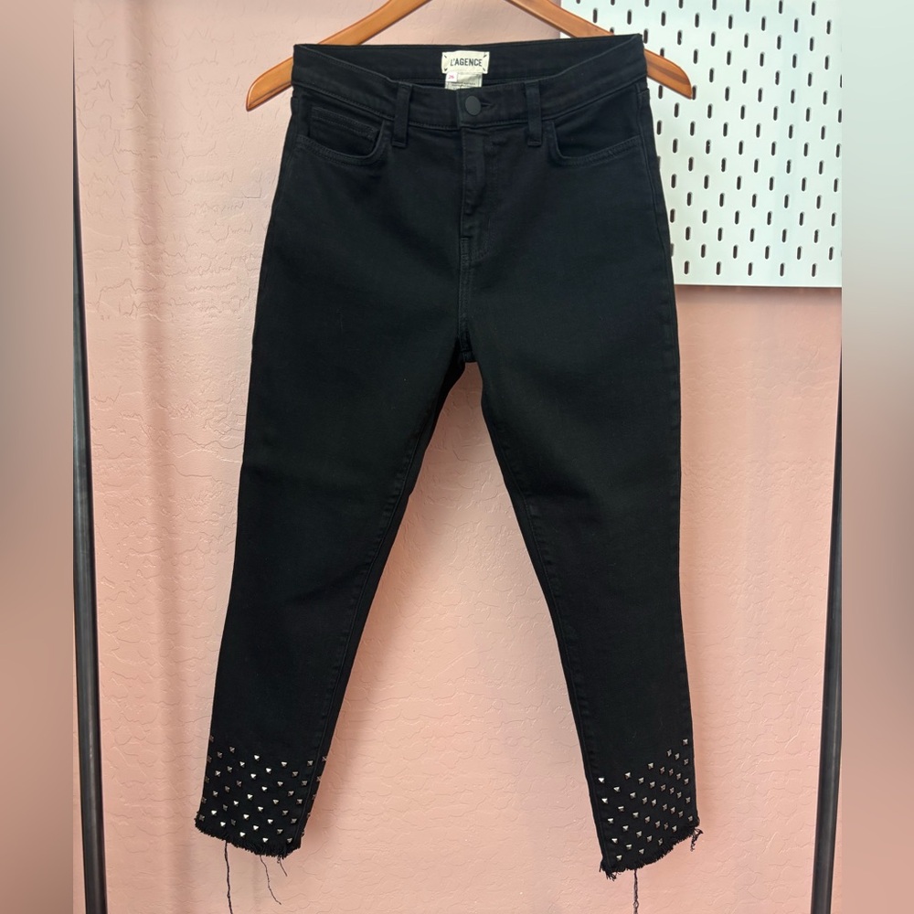 L'AGENCE Black Cropped Jeans with Studded Hem